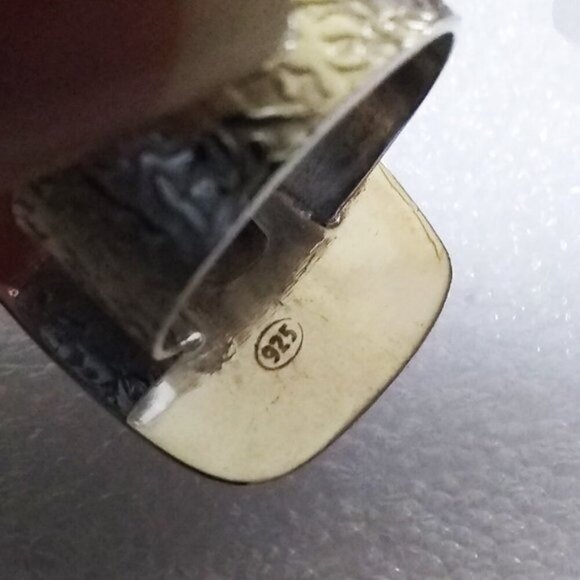 Sz 6.5 ~ Rutilated Quartz Ring! Square Cabochon! SouthWest Vibe! Wide Cigarband - Picture 7 of 10